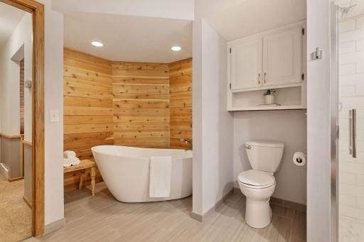 Unwind in the large soaking tub of the recently renovated full bathroom.