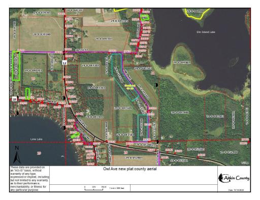 Photo for LOT7 BLK2 Owl Avenue, Aitkin, MN 56431 - Listing #5673053 Owl Ave Hillmans Addition plat - county aerial view showing the plat with Block 2 highlighted in light blue outline, where all the platted lots are located.