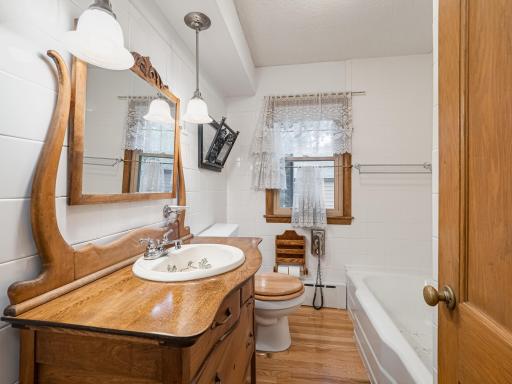 Truly one of a kind bathroom vanity and full size tub.