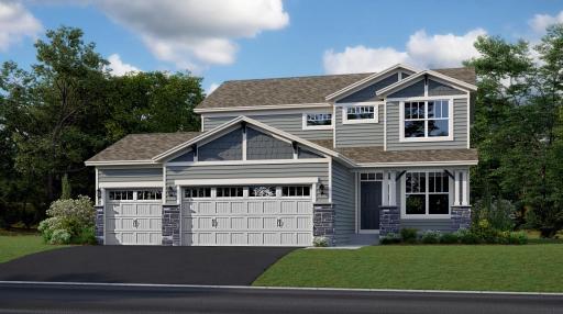 The distinctive architecture of the Bristol plan provides admirable curb appeal! (Exterior rendering, actual home's finishes may vary slightly)