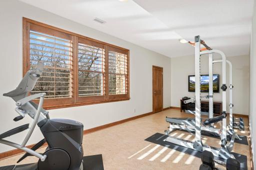 This lower level bedroom is currently used as an workout room.