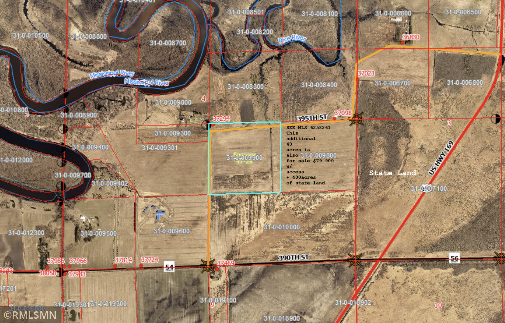 Photo for TBD-W 395th Street, Aitkin, MN 56431 - Listing #6258218 West 40 acres for sale aerial Bosserman.png