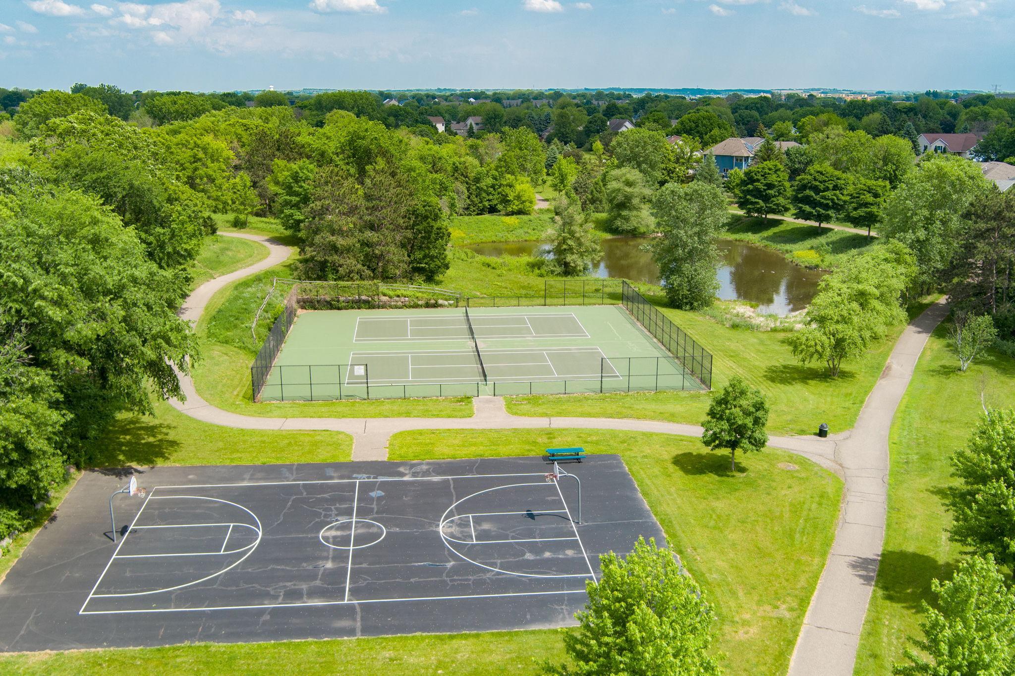 {lay tennis and basketball with neighbors!