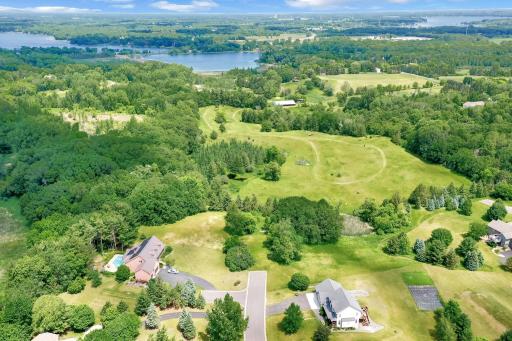 The two acre lot runs right and left of the end of the end of the cul de sac.