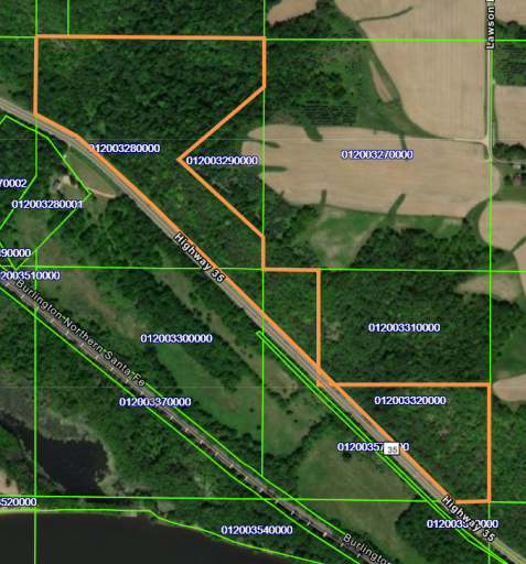 County Aerial Map (Acreage in Orange)