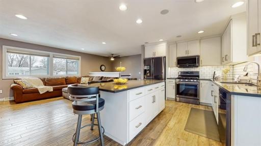 Lovely stainless steal appliances and plenty of storage space in this kitchen.