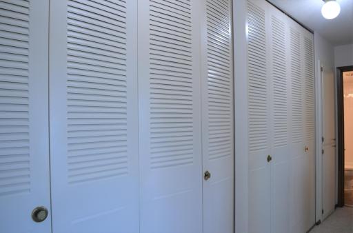 A Whole Wall of Floor to Ceiling Closets + a Storage Locker on Lower Level
