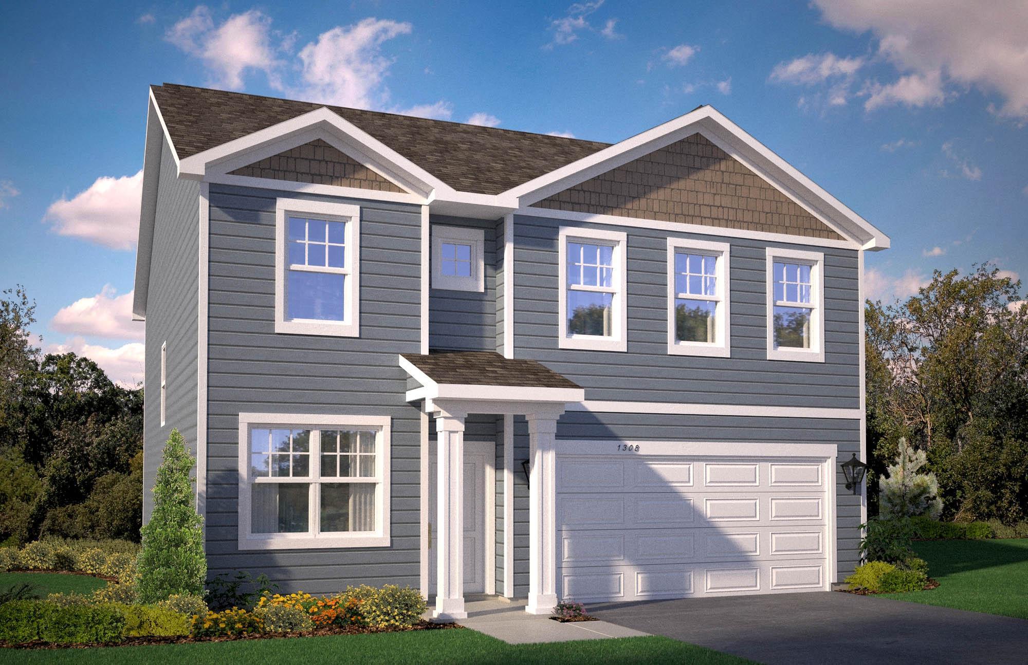 Rendering of the Holcombe's elevation and architecture. NOT the color of the home being built and please note the home being built WILL have stone accents on the front of the home.