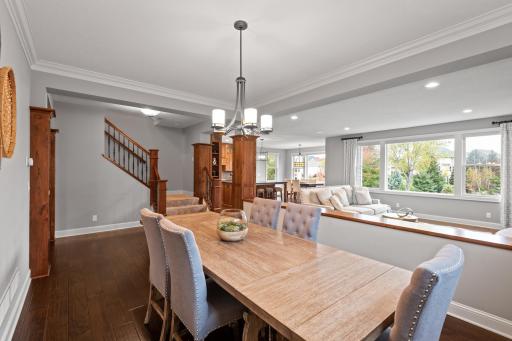 This spacious dining room has plenty of space for hosting family get-togethers or holiday meals.