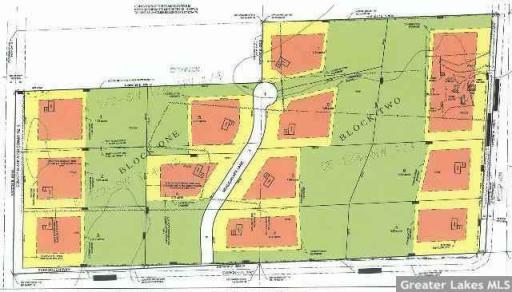 Building envelopes are approx. 2.5 acres (orange color), enough space for a home, attached garage + pole bldg.. Yellow areas are the county, required setbacks from roads and sidelines. Green areas are conservation easements for only lot owner. only