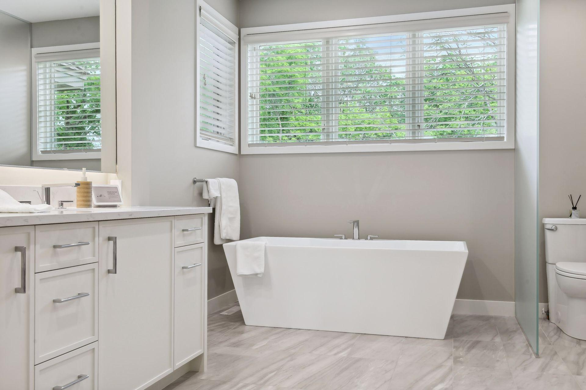 Separate soaking tub and shower