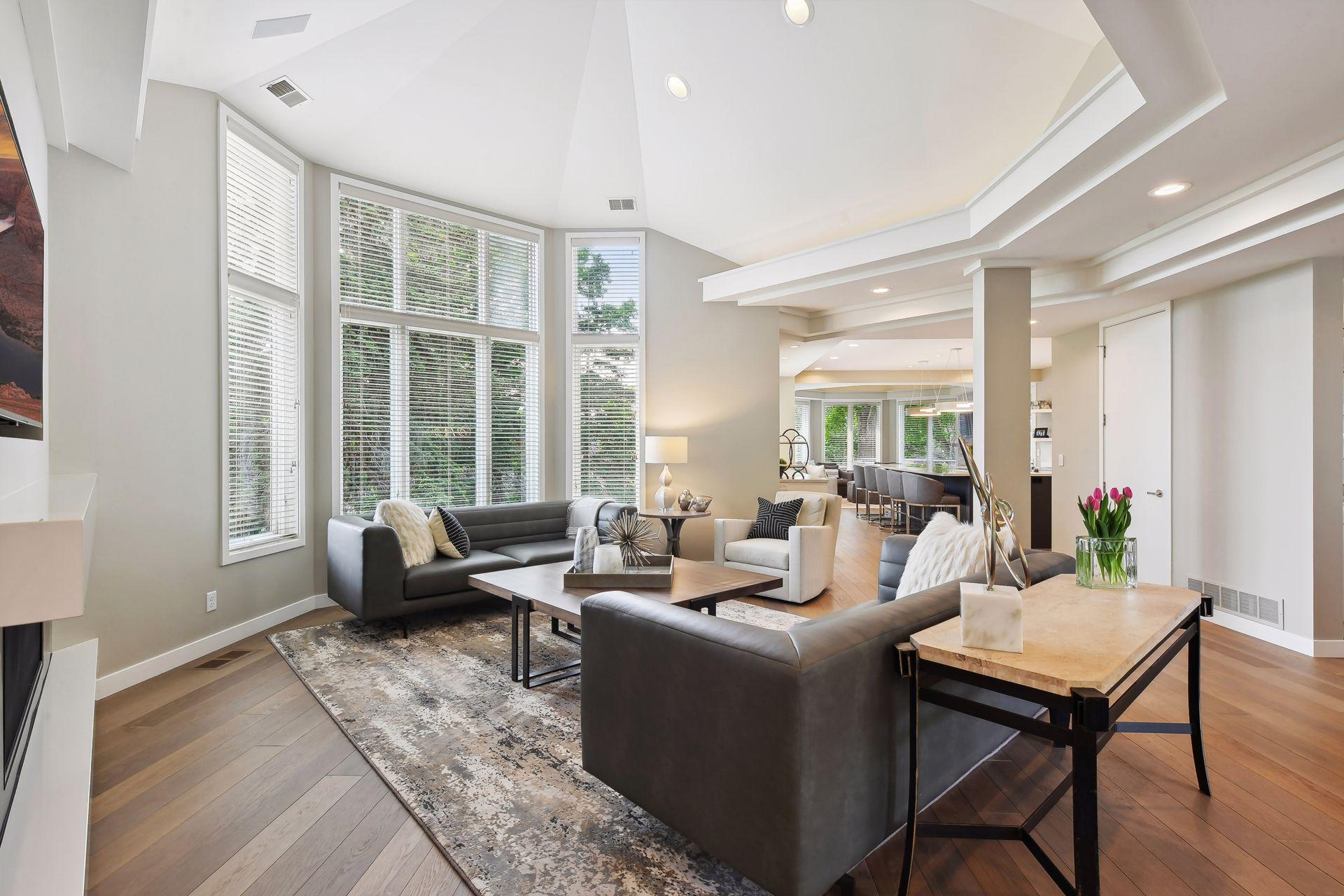 Living room leads to kitchen area