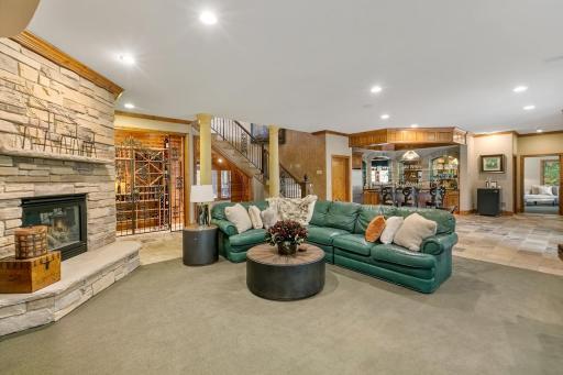 Lower Level Entertaining Toward Bar and Deck