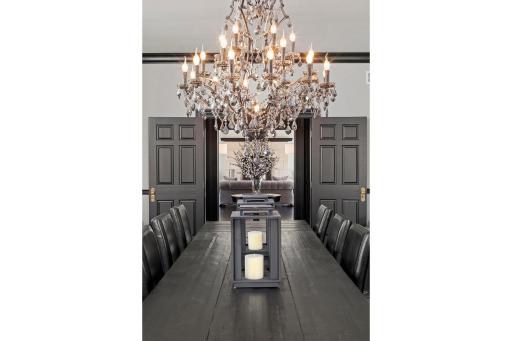 Spacious dining room for entertaining large groups.