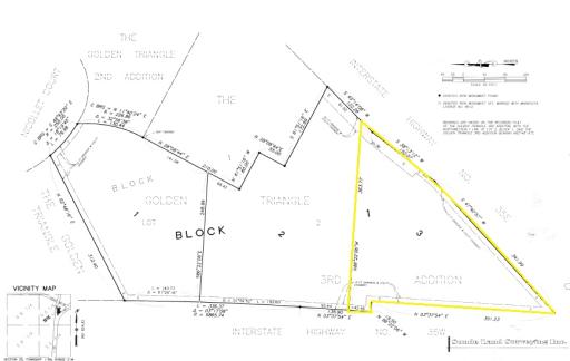 Plat map with the lot outlined. The Golden Triangle - conveniently located less than 20 minutes to the airport, Mall of America, Downtown Minneapolis & St. Paul!