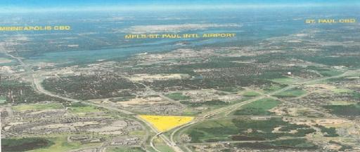 Overview of the Golden Triangle highlighting the distance to the Airport, Minneapolis & St. Paul. Great opportunity to grow or start your business!