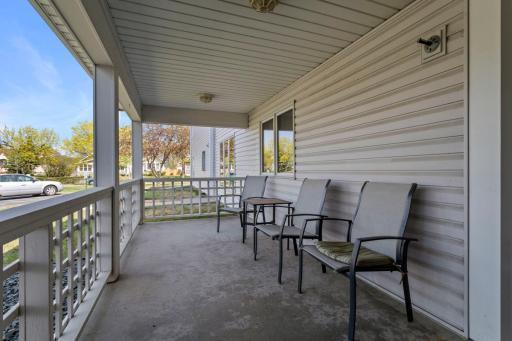 Front porch overlooking Parking/garden area.