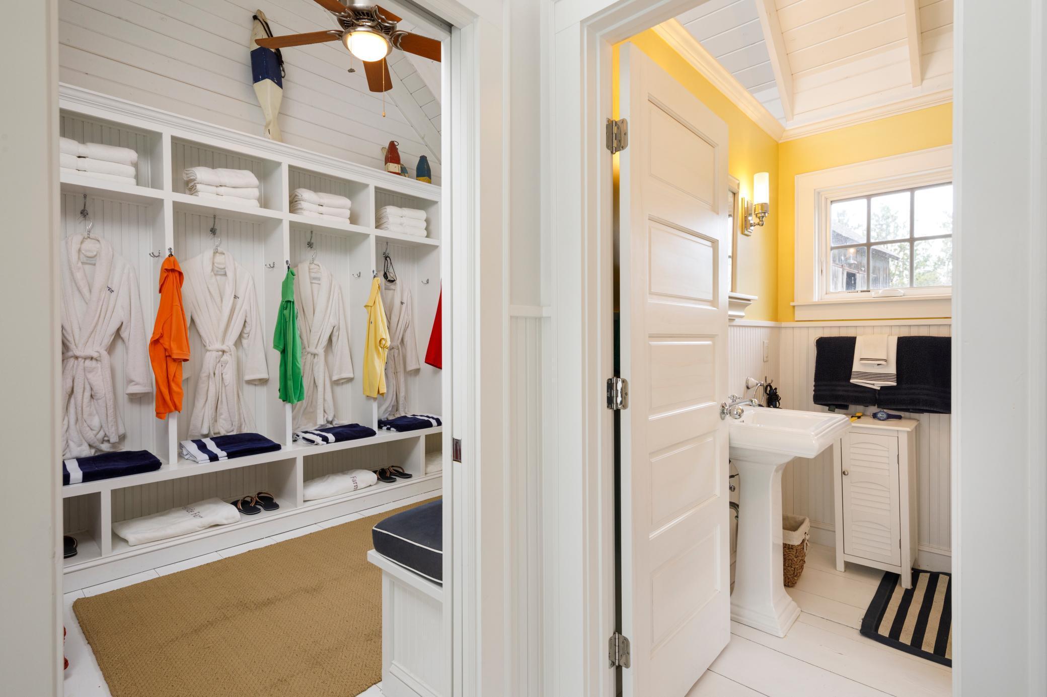 Lockers and bathroom in pool house.