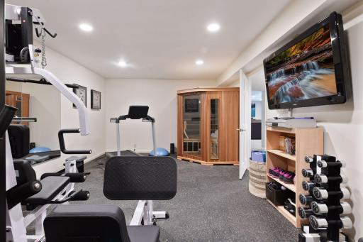 Exercise room with sauna