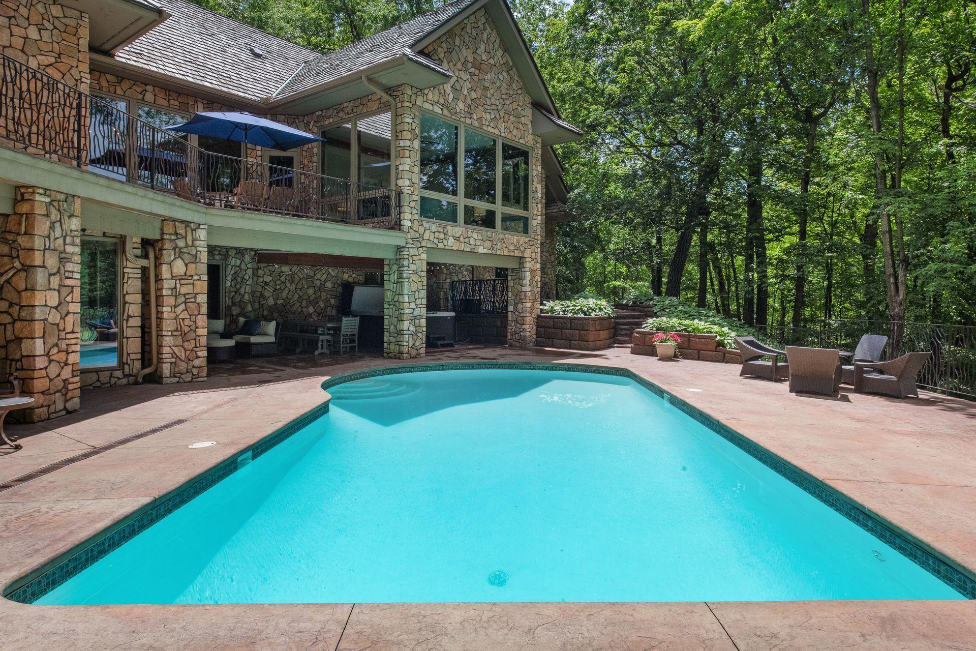 Pool has saline system - chlorine is used by current owner.