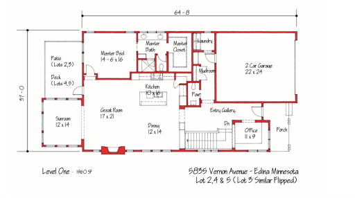 Main level floor plan layout. Conceptual, but not entirely restricted to customizable options.