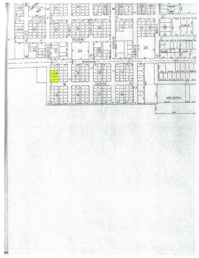 Plat map of lots 7, 8, 9, & 10 (highlighted in yellow).