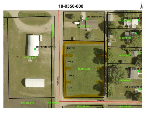 Aeriel snapshot of XXX South Rebecca Street - depicting all 4 lots (7, 8, 9, &10) under PID 18-0356-000.