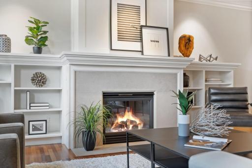 Living room fireplace detail with custom fireplace surround.