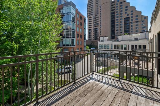 2nd Bedroom private balcony overlooking courtyard & fountain.