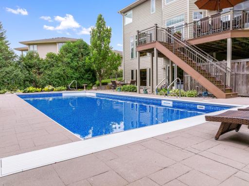 Stamped concrete pool deck. Safe for kids.