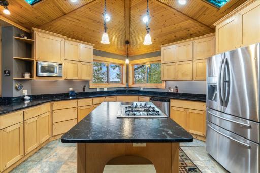 full custom kitchen over looking Sturgeon Lake