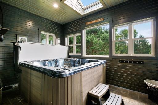 Enclosed hot tub room for winter fun or bug free summer nights.