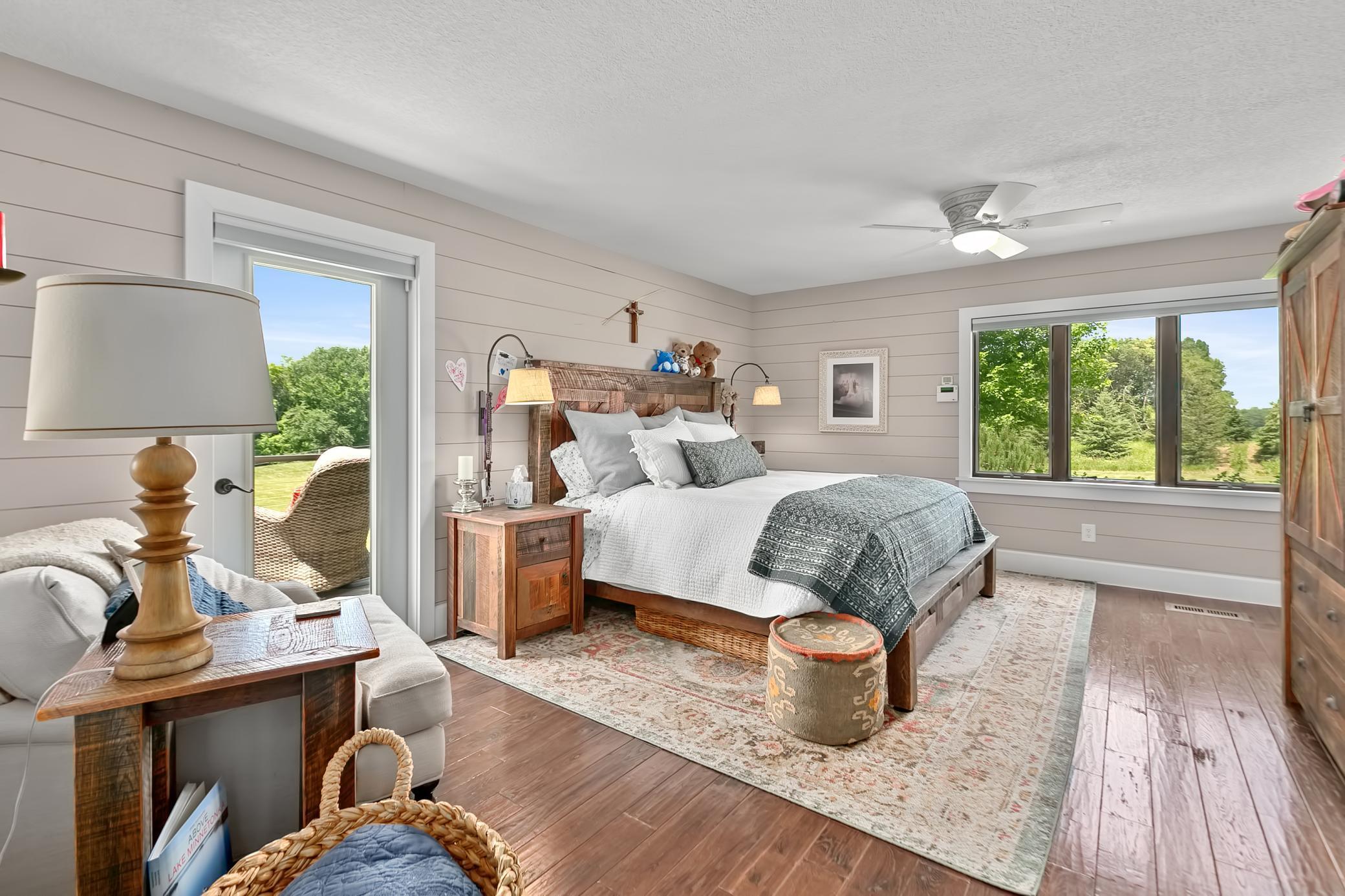 The spacious owners suite has a deck with a retractable awning.