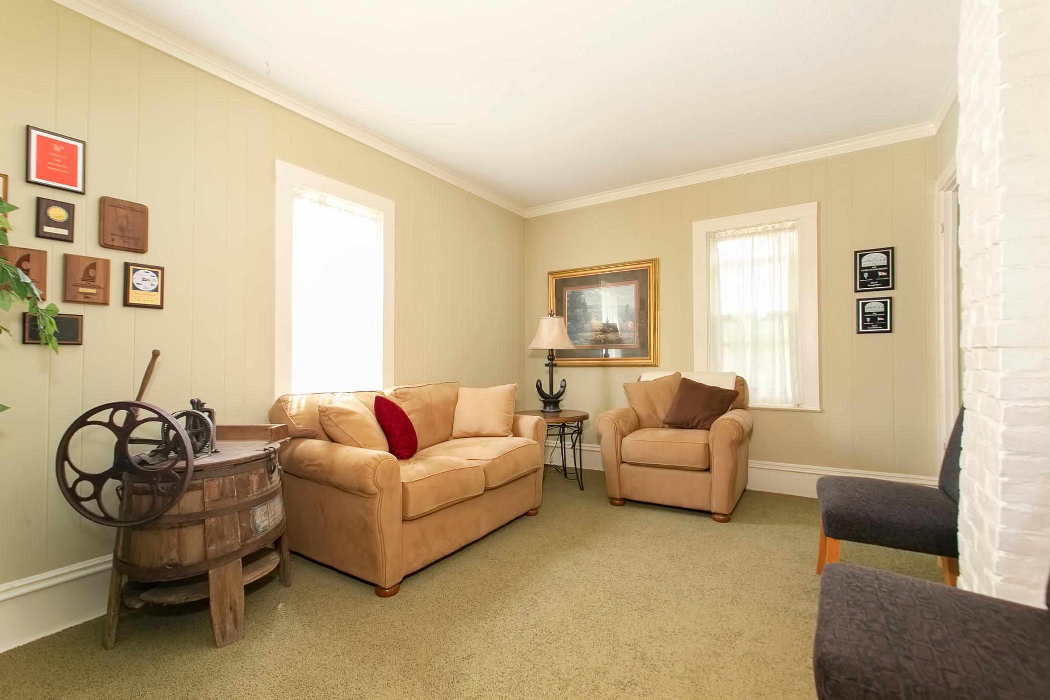 The farmhouse has great living and dining room