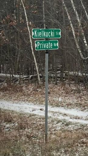 Kielkucki Trail is a private road. Maintenance agreement conveys owners shall share 1/6 of the cost for plowing, etc.