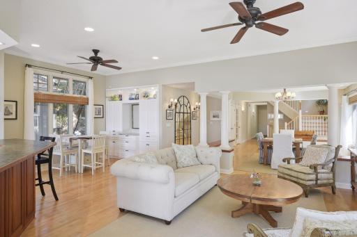 A view from the kitchen overlooking the main floor layout.