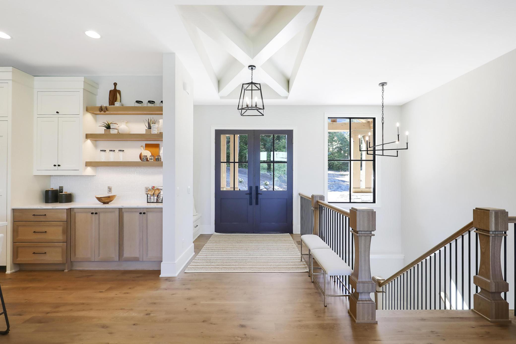 Front Foyer With Bench & Design Detailed Ceiling