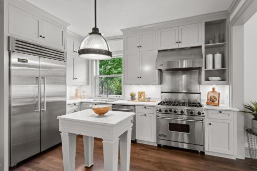 Viking 6-burner gas range, Viking refrigerator and KitchenAid dishwasher.