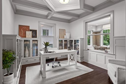 Main level office with beautiful built-ins. Also on the main level is an adorable sunken powder room.