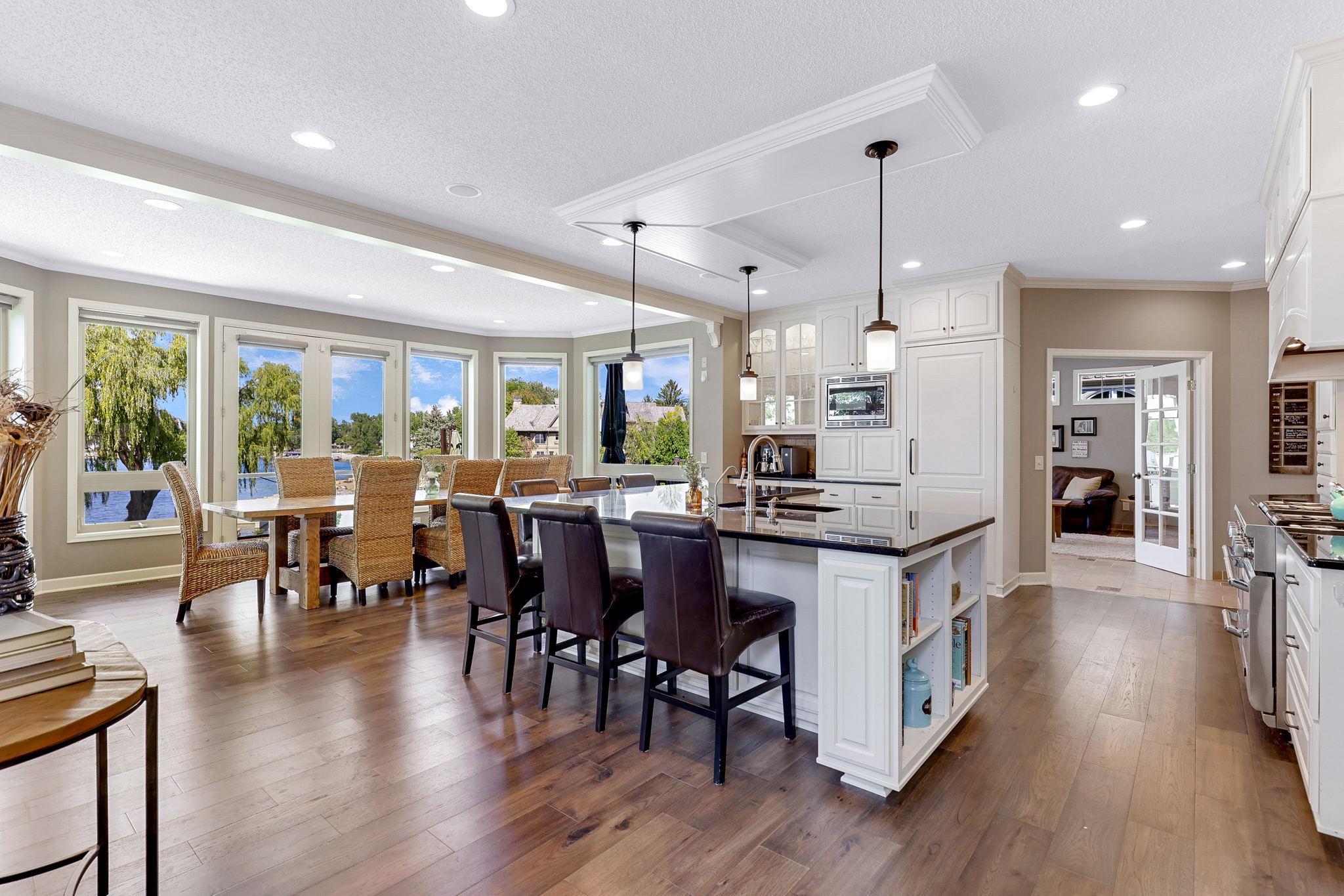 Rustic White Oak hardwood flooring installed throughout the main level living area