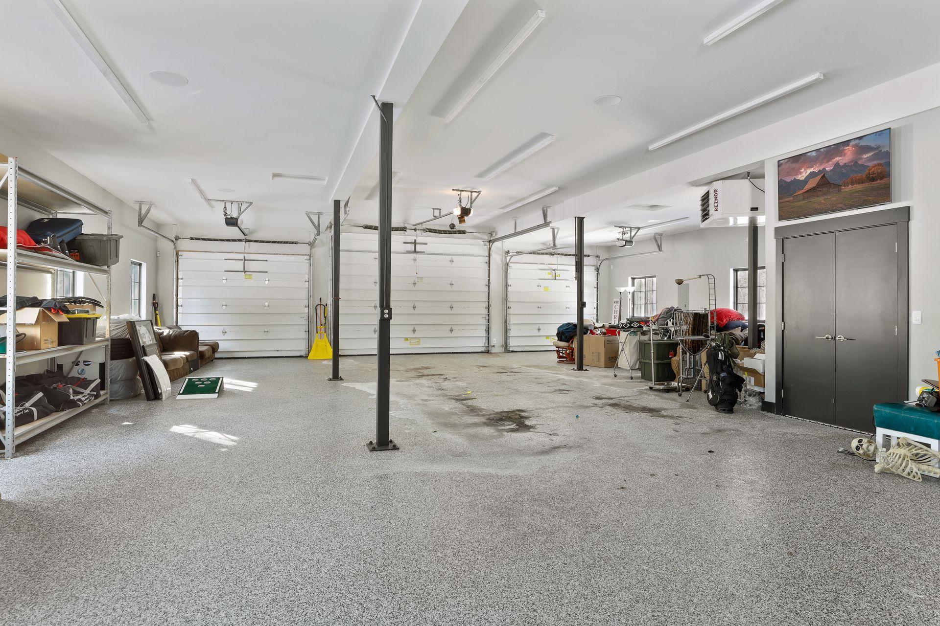 The main level of the barn is complete with epoxy floors and is ready for all the toys!