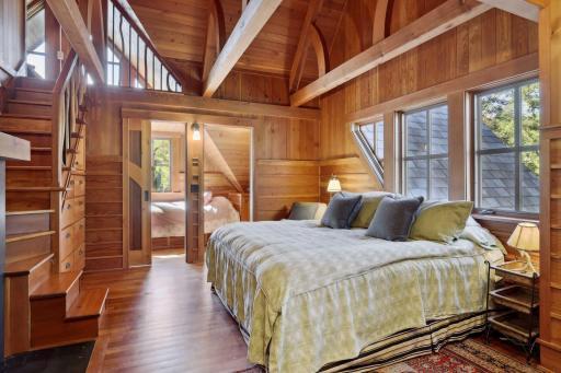 Suite 3 features a woodburning fireplace and lake view