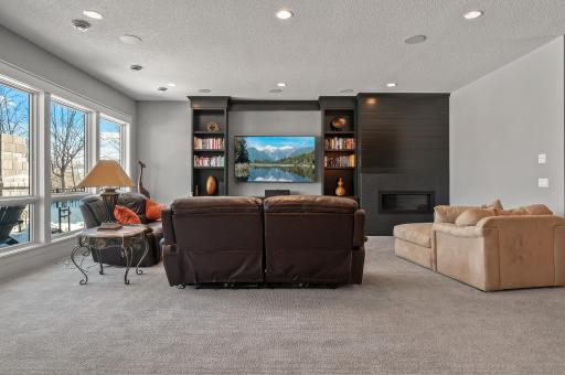 Beautiful shiplap gas fireplace makes a great centerpiece