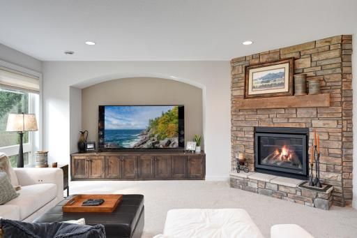 Family room with gas fireplace and built-ins