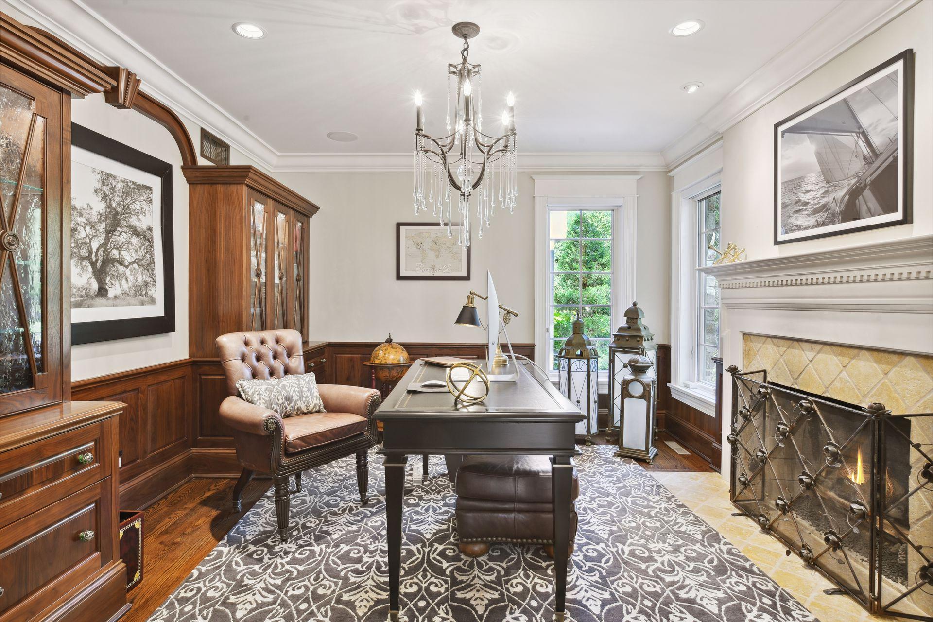 Walnut Cabinetry and Gas Fireplace