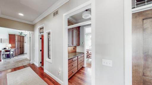 View of Butler Pantry & both transom windows from hallway