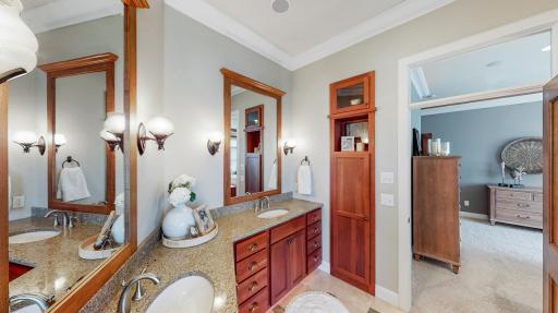 Master bedroom en-suite with double sink Cambria counter tops with Kohler sinks & faucets.
