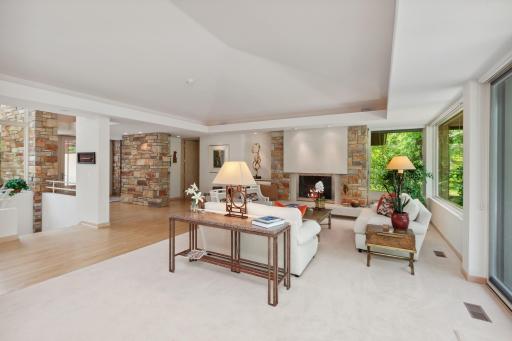 "Chilton-limestone walls of this home create a rustic aesthetic that is smoothed into clean, contemporary lines and forms inside, where skylights, picture windows and window ribbons insert natural light. â noted by Charles R Stinson Architect.