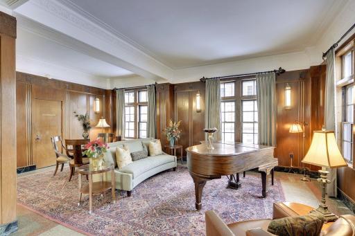 The front lobby is adjacent to the executive board room, both of which can be reserved for resident use.