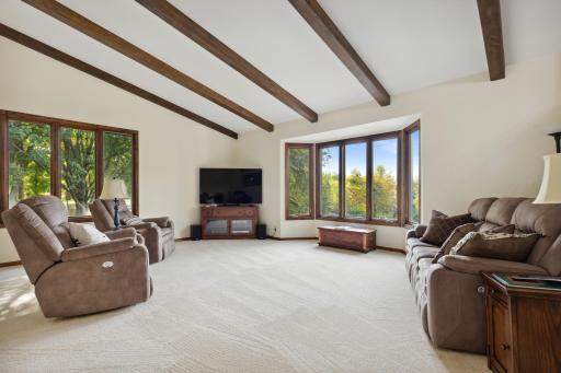 Grand Vaulted Great Room with Lake Views and Fireplace